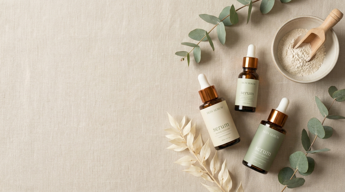 Vitaléa - Flatlay de skincare en tonos sage y crema